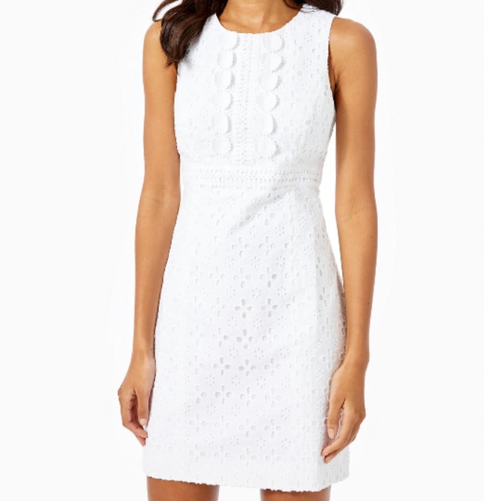 Lilly Pulitzer Railee Shift Dress Resort White Floral Cross Eyelet